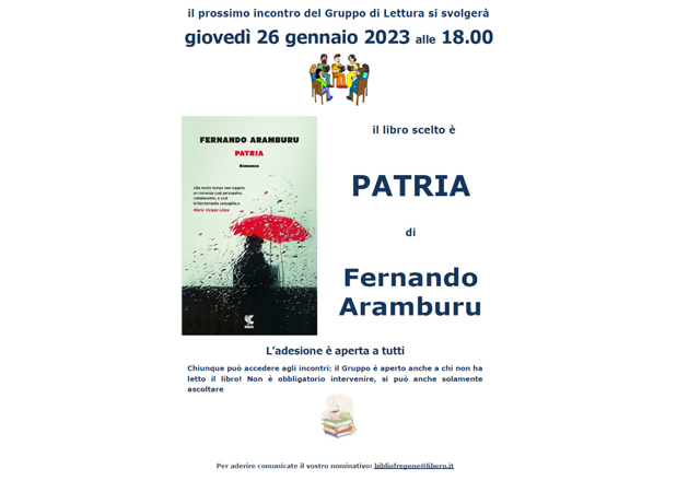 “Patria” di Fernando Aramburu, se ne parlerà oggi pomeriggio alle ore 18, al Gruppo di Lettura
