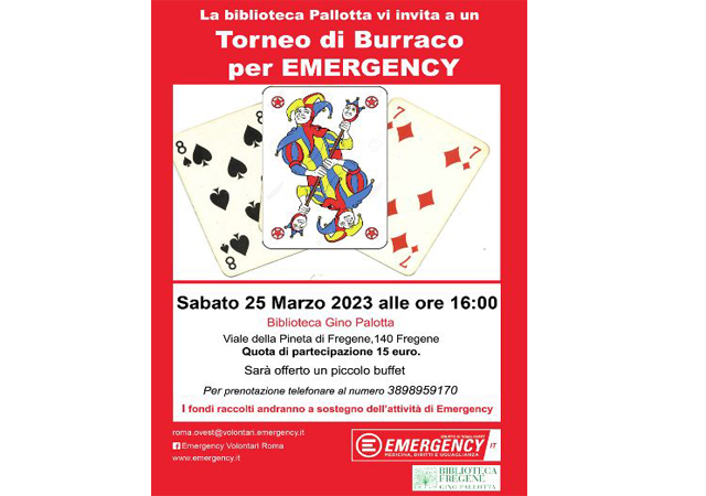 Burraco per Emergency! Sabato 25 marzo alle ore 16