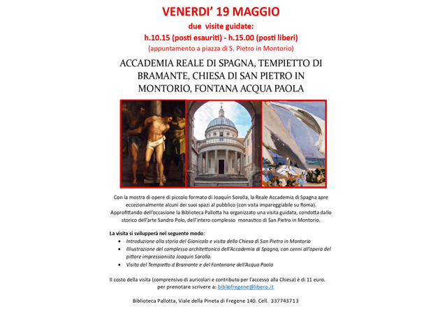 ORE 15, 19 maggio visita guidata: ACCADEMIA REALE DI SPAGNA – TEMPIETTO DI BRAMANTE – SAN PIETRO IN MONTORIO