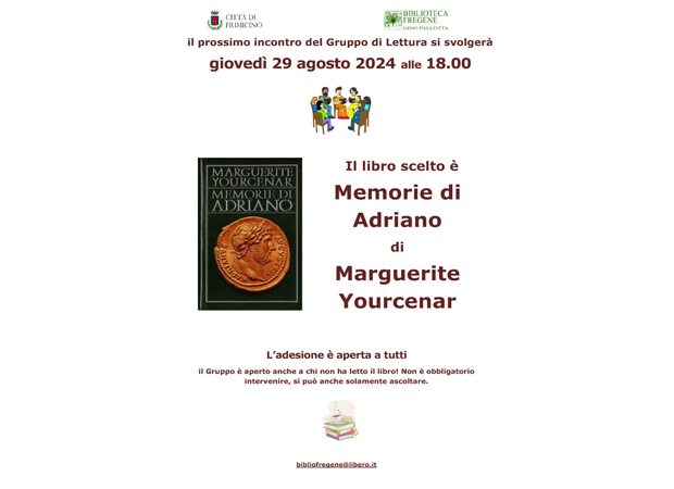 Gruppo di Lettura: “Le memorie di Adriano” di Marguerite Yourcenar, il 29 agosto 2024, ore 18.