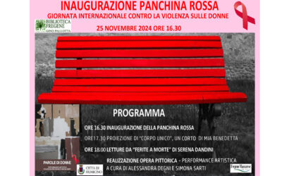INAUGURAZIONE PANCHINA DIPINTA DI VERNICE ROSSA…ed altri eventi…25 novembre, ore 16,30