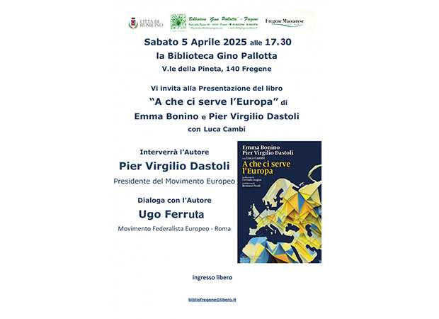 “A che ci serve l’Europa” sabato 5 aprile, 2025 ore 17,30